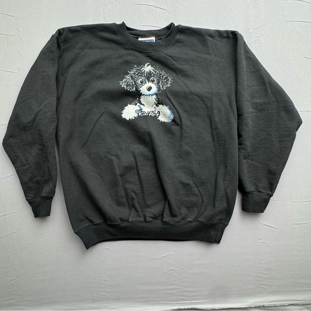 Hanes Cotton‎ Fleece M Black Crew Neck Pullover Sweatshirt Pookie Dog Graphic